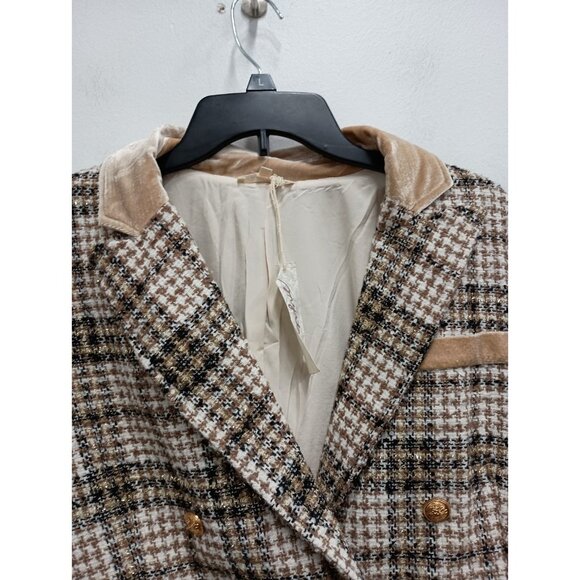 Mystree Blazer Jacket Womens Medium Plaid Tweed Shimmer Double Breasted Office - Picture 7 of 12